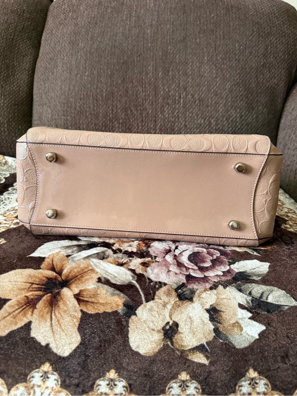 COACH Signature Logo Patent Leather Silver-Tone Margot Blush Pink Carryall Bag - Picture 11 of 15